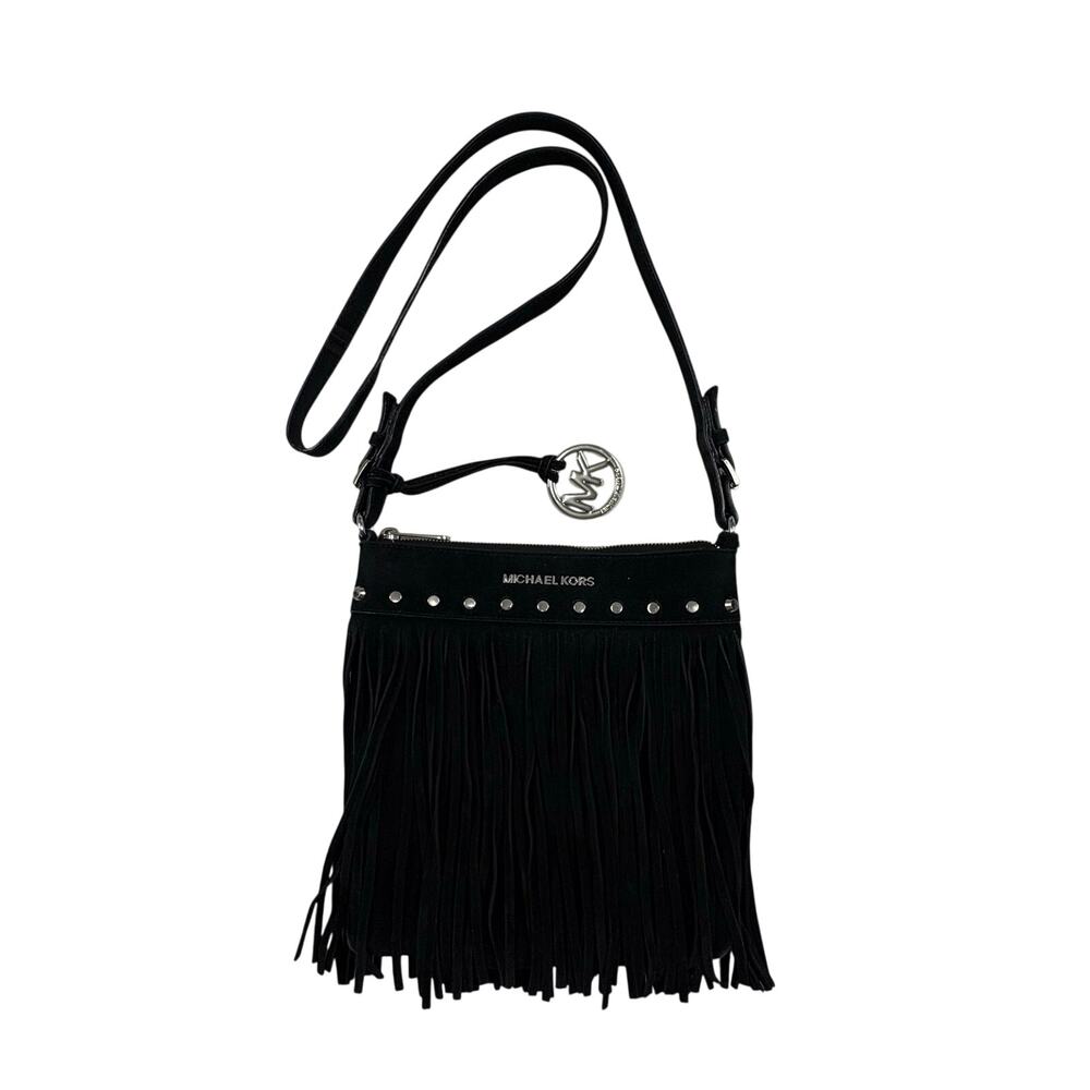 Michael Kors Fringe Suede Crossbody Bag Black Western Festival Boho